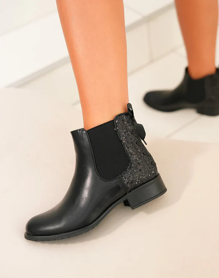 Bottines en simili à contrefort pailleté