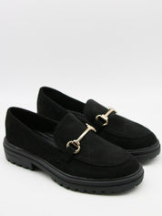 Mocassin suédine semelle épaisse boucle dor Noir