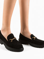 Mocassin suédine semelle épaisse boucle dor Noir