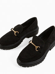 Mocassin suédine semelle épaisse boucle dor Noir