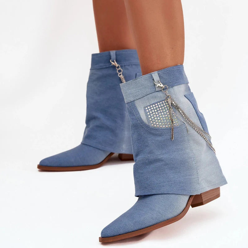 Demi bottes de cowboy pour femmes en Jeans