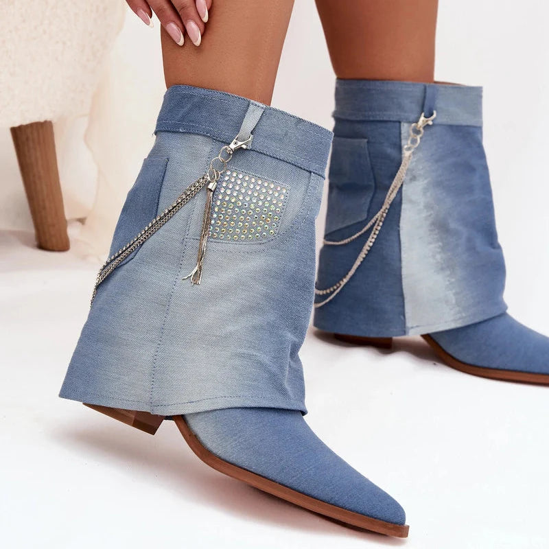 Demi bottes de cowboy pour femmes en Jeans