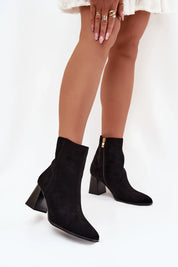 Demi botte pour femme en daim écologique avec fermeture éclair et talon