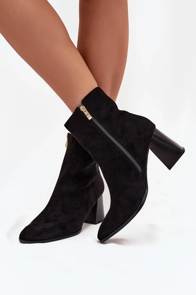 Demi botte pour femme en daim écologique avec fermeture éclair et talon