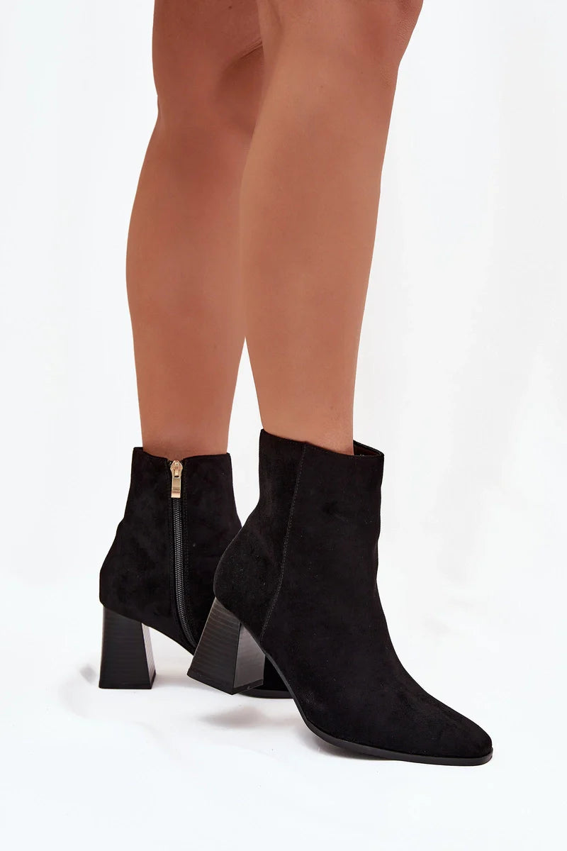 Demi botte pour femme en daim écologique avec fermeture éclair et talon