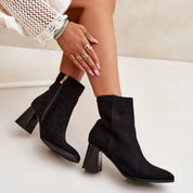 Demi botte pour femme en daim écologique avec fermeture éclair et talon