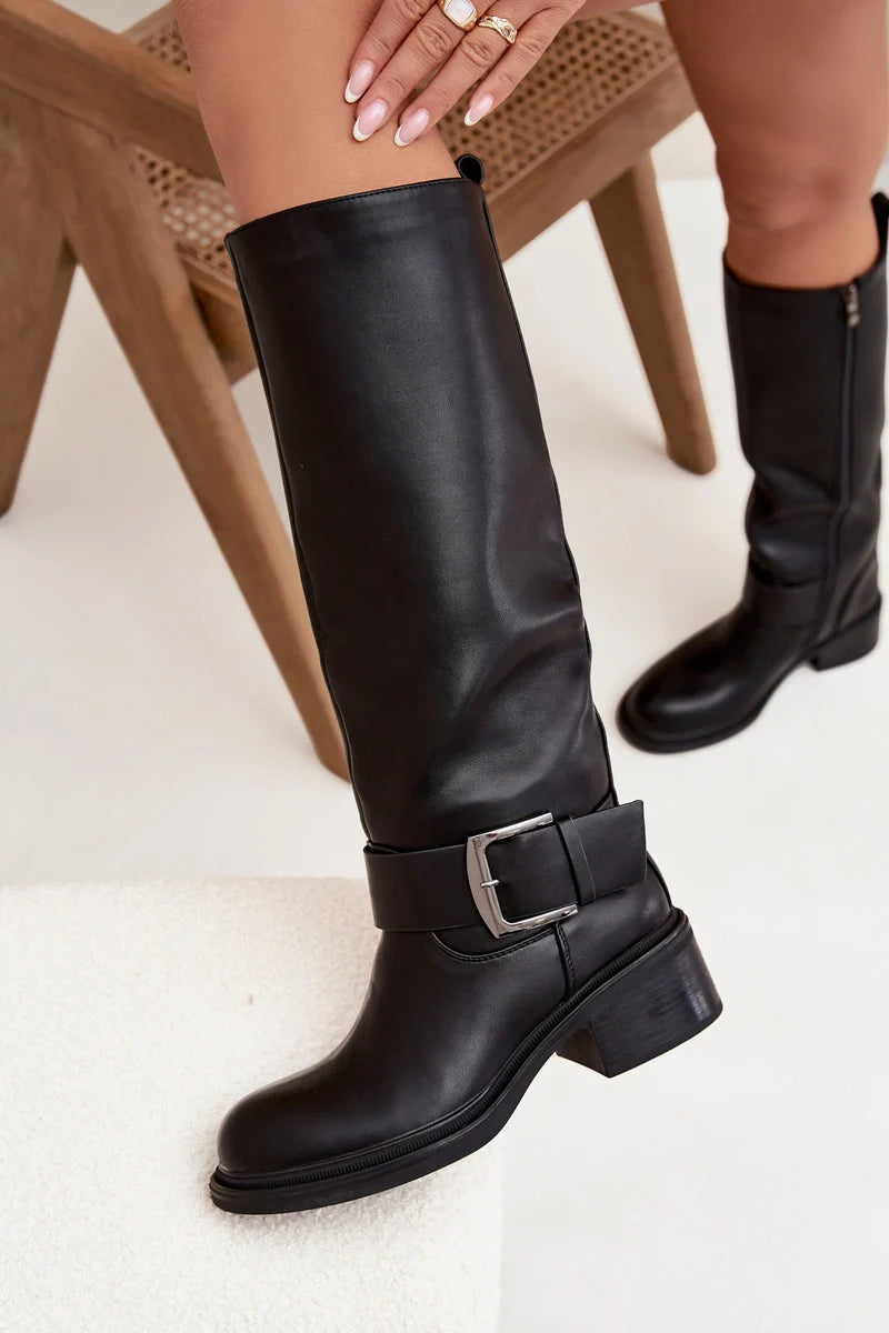 Bottes cavalières noires avec boucle