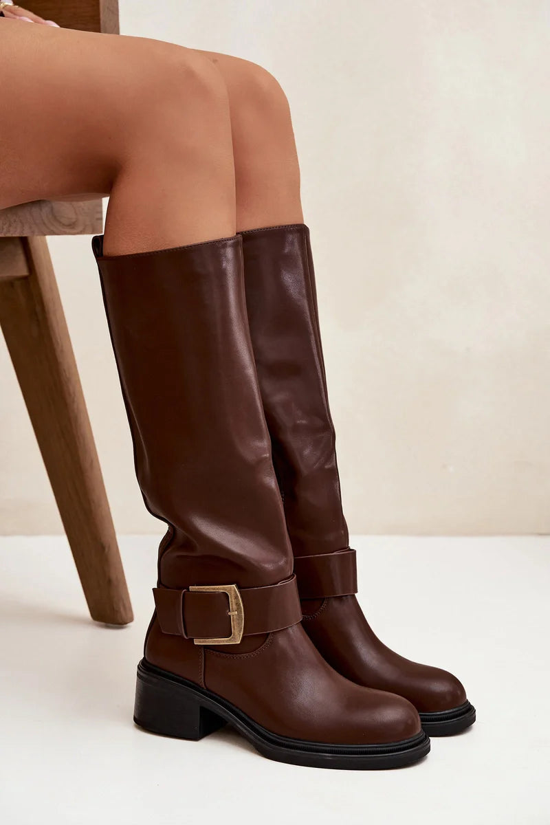 Bottes cavalières noires avec boucle