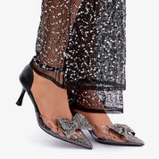 Sandales à talons hauts transparentes avec nœud brillan
