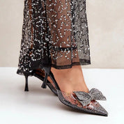 Sandales à talons hauts transparentes avec nœud brillan