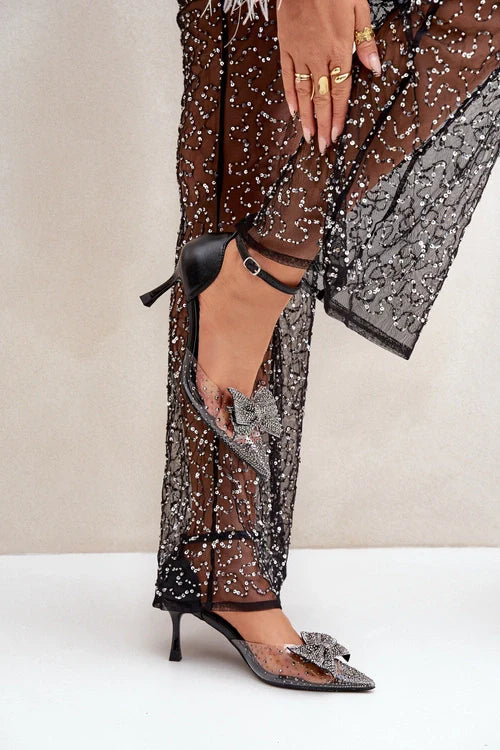 Sandales à talons hauts transparentes avec nœud brillan