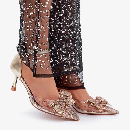 Sandales à talons hauts transparentes avec nœud brillan