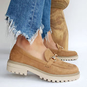 Mocassin suédine semelle épaisse boucle dor Noir