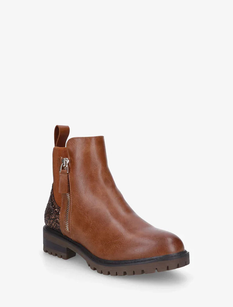 Bottines en simili à contrefort pailleté et zip