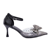 Sandales à talons hauts transparentes avec nœud brillan
